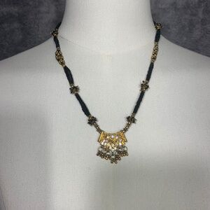 Unbranded Beaded Necklace‎ Womens OS Black Gold Rhinestone Ethnic Pendant 21in